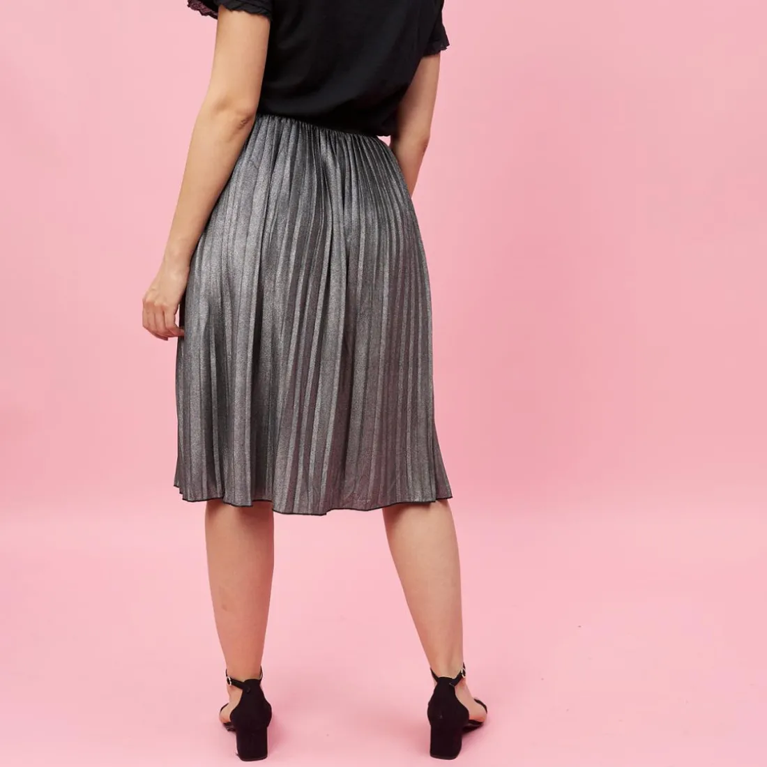 Jupe longue plissée taille élastique femme - Gris