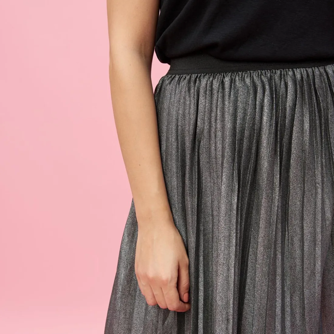 Jupe longue plissée taille élastique femme - Gris