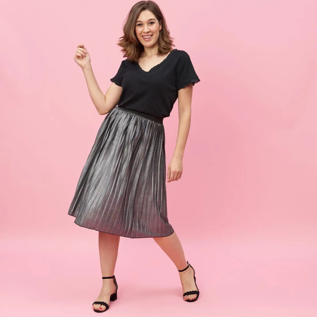Jupe longue plissée taille élastique femme - Gris