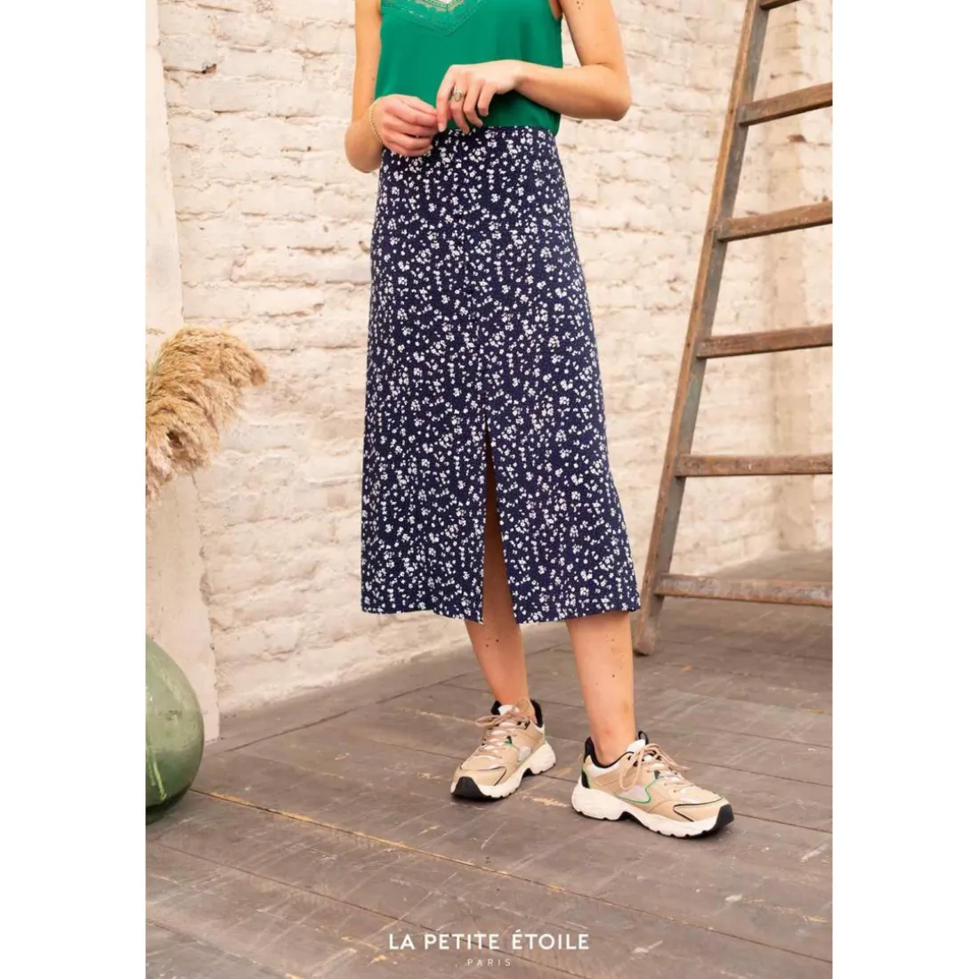 Jupe Midi Dimora bleu marine en viscose