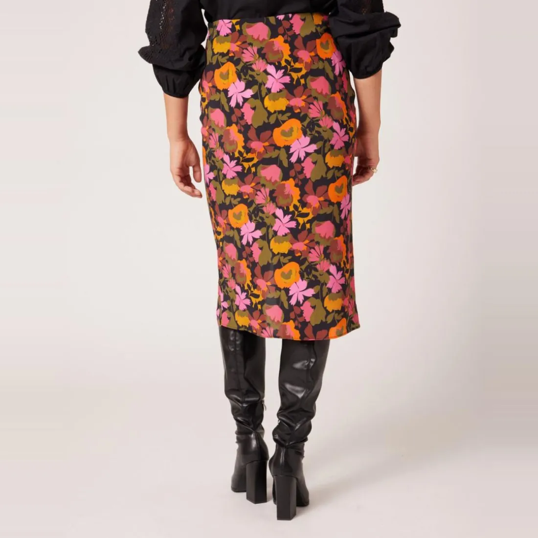 Jupe midi imprimée orange en viscose