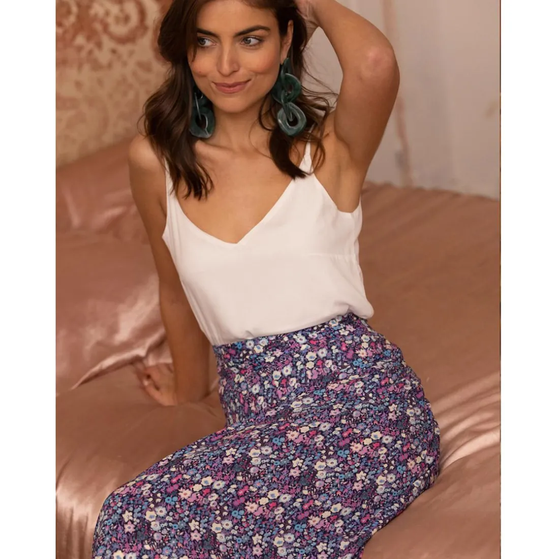Jupe print floral réédition Naomie multicolore en viscose
