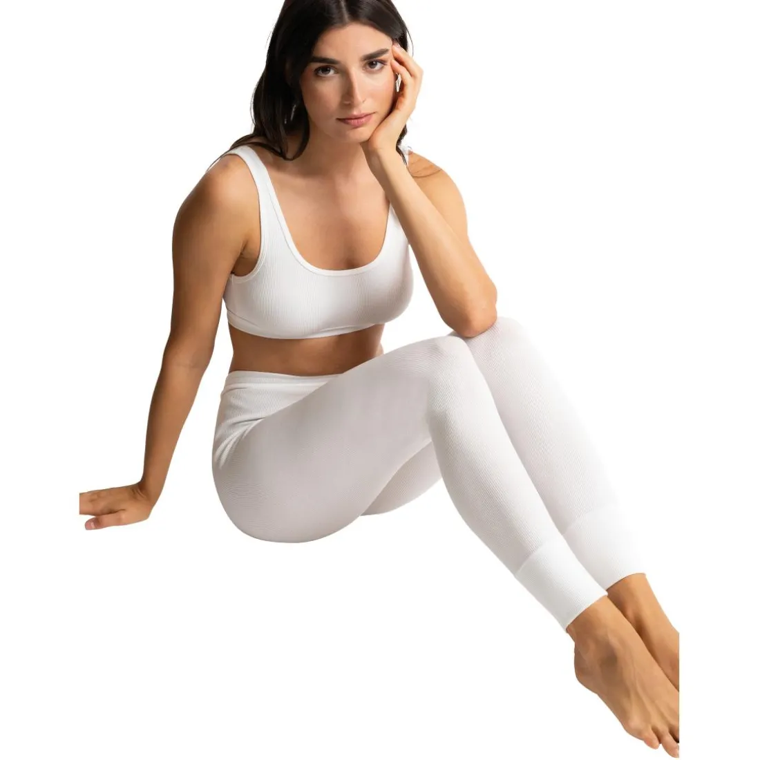 Legging taille haute en coton - Blanc