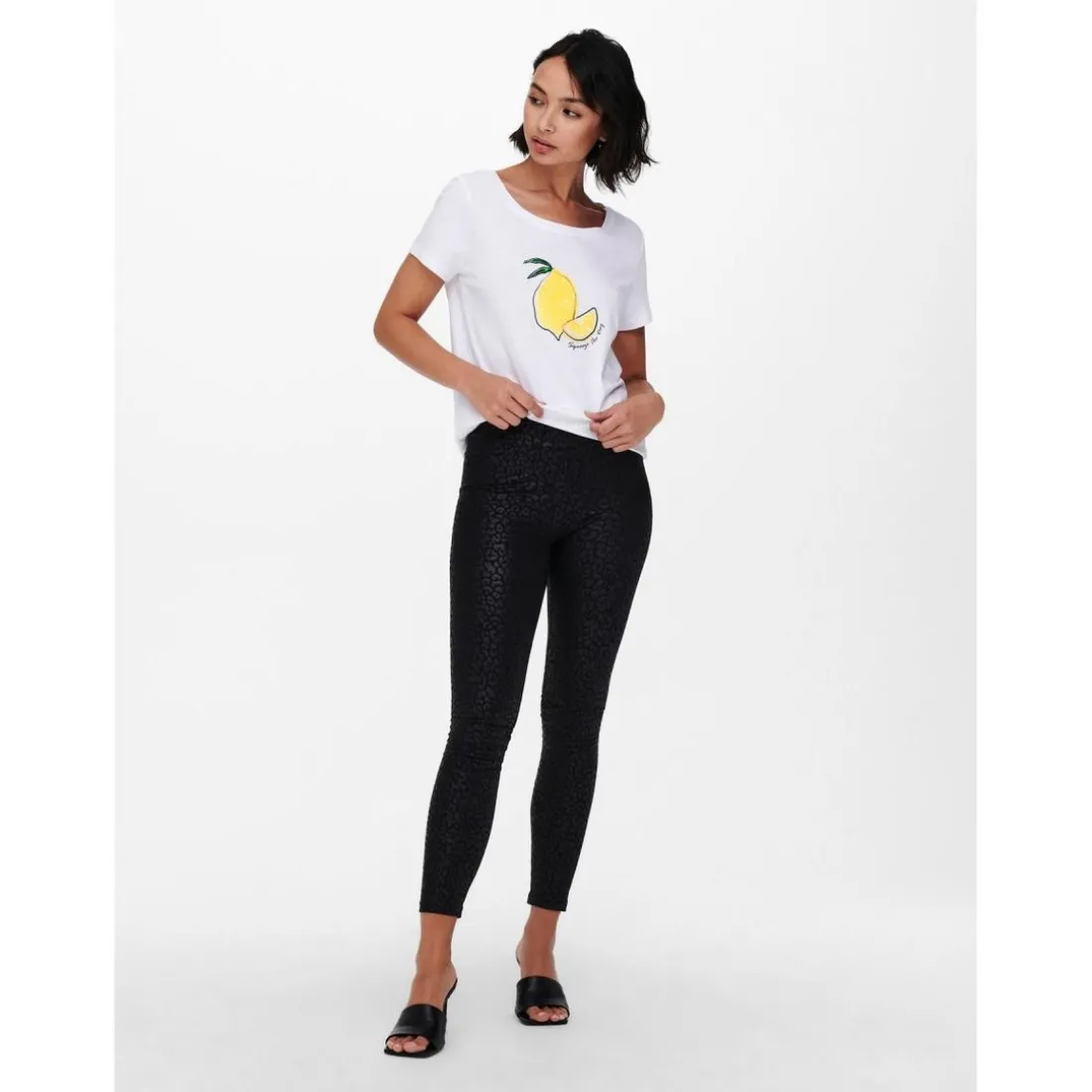 Leggings Imprimé all over Ceinture élastiquée noir en coton Isa