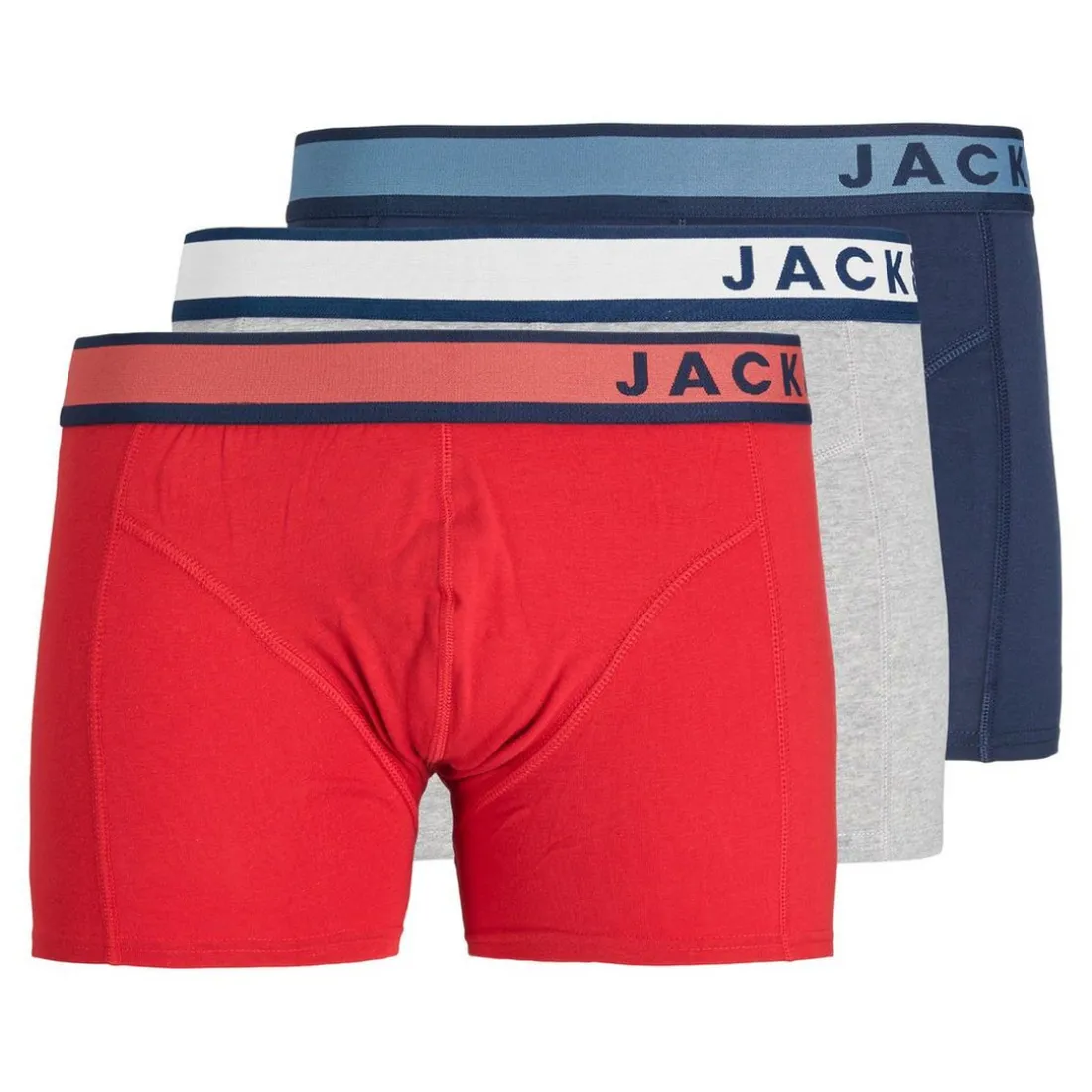 Lot de 3 Boxer en Coton - Gris, Bleu, Rouge - Trunks Wes