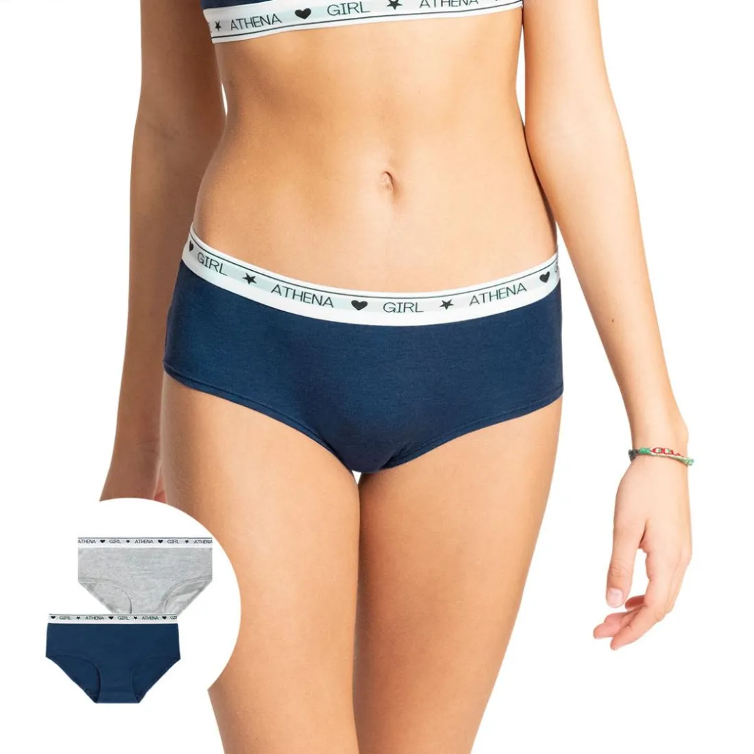 Lot de 2 boxers fille Coton Ultra Doux Athena Fille gris