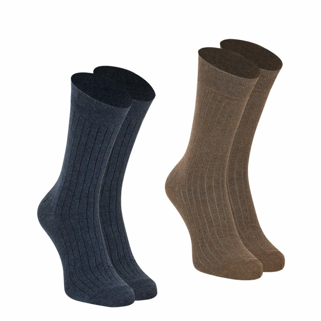 Lot de 2 paires de chaussettes mi-hautes en Coton Peigné bleu Fait en France pour homme