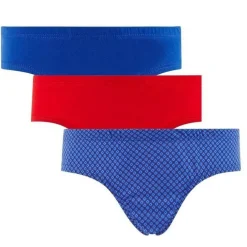 Lot de 3 slips boy bleu, imprimé & rouge Happy Print by Djembé POMM'POIRE - Rouge en coton