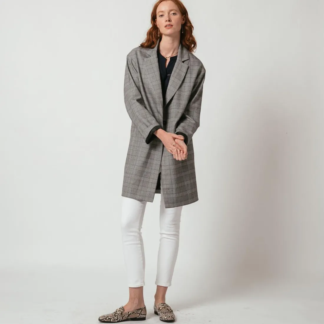 Manteau à carreaux oversize Emilio gris
