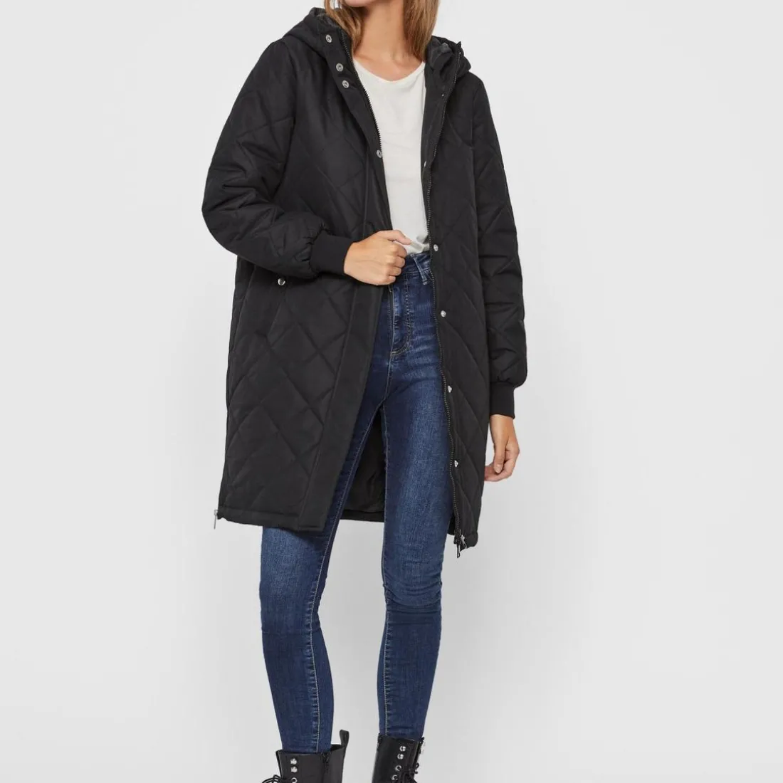 Manteau Capuche Au-dessus du genou noir