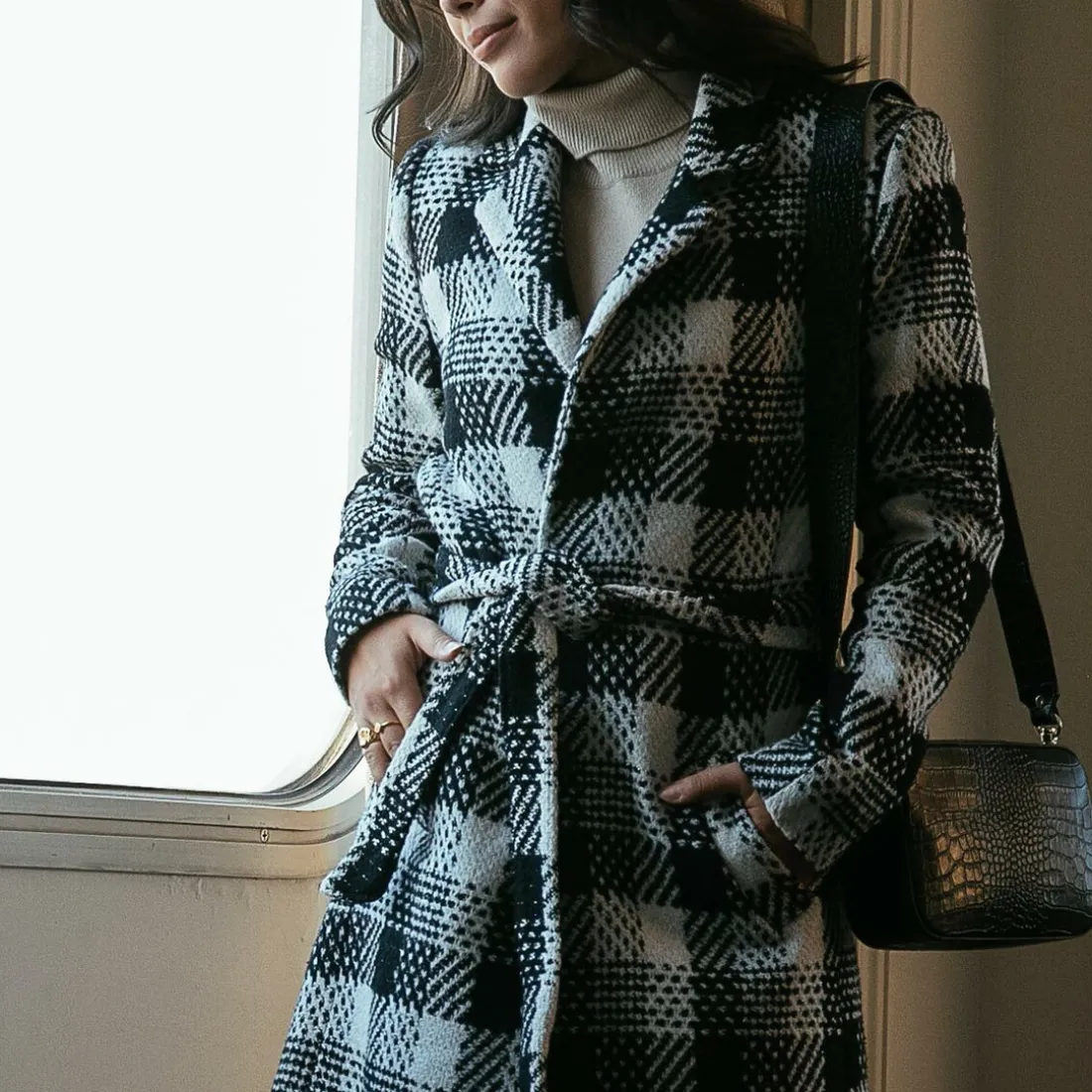 Manteau ceinturé à carreaux Ben