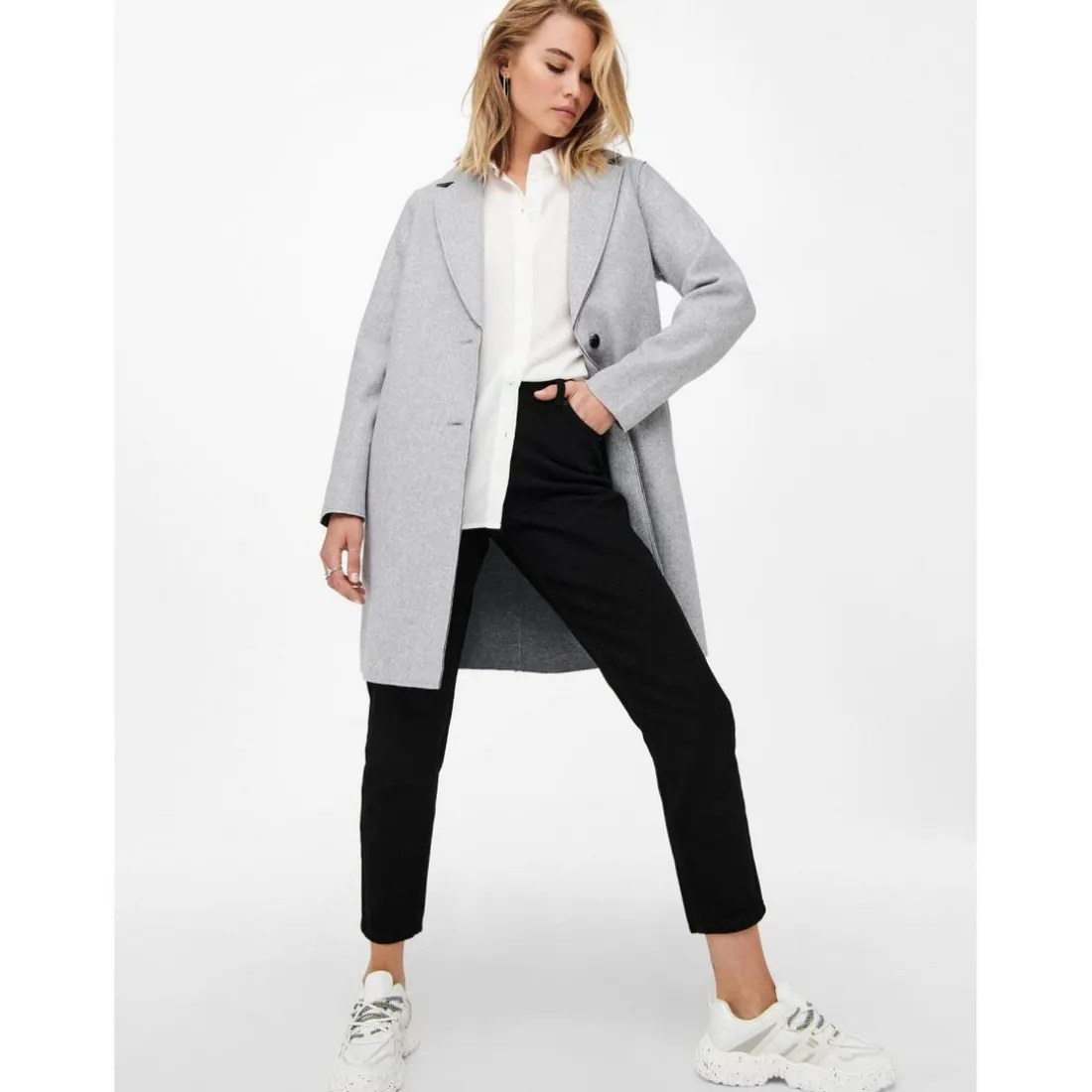 Manteau Col à revers Long gris