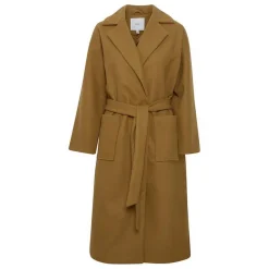 Manteau femme marron ceinture à nouer IHJANNET sable