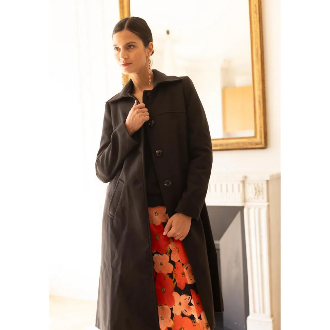Manteau long grand col Ange anthracite