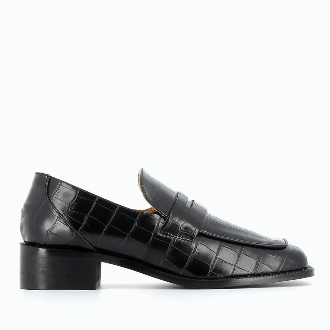 Mocassins à applique Femme - Effet Croco noir