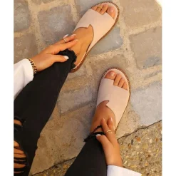 Mules plates femme cuir beige