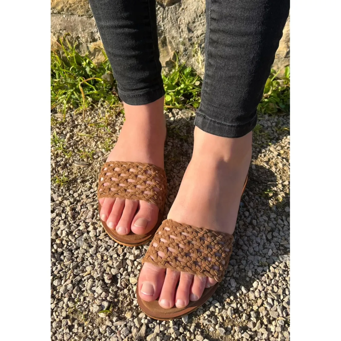 Mules plates Femme En Cuir - Marron