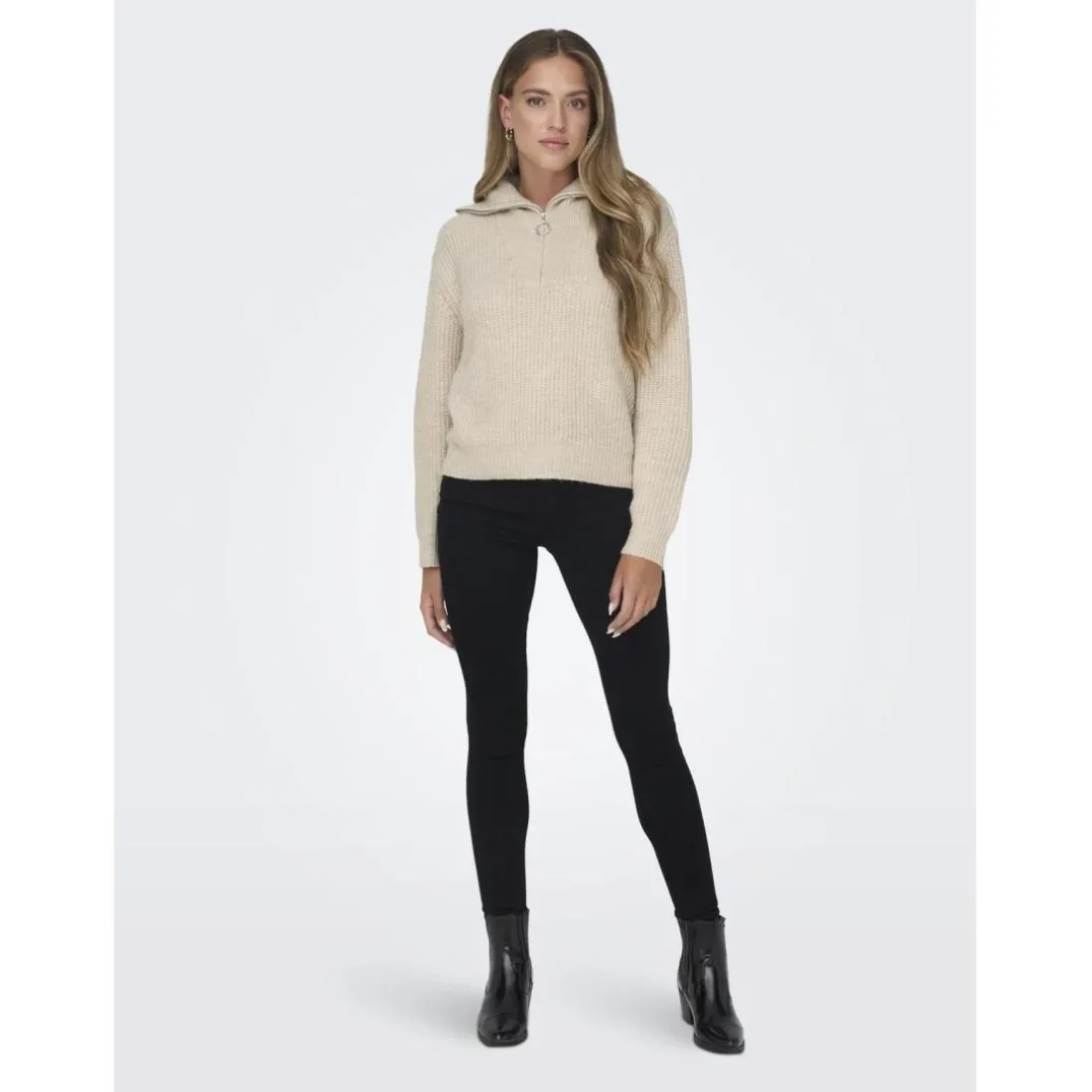 Onlbaker L/S Zip Pullover Knt Noos gris Kaye