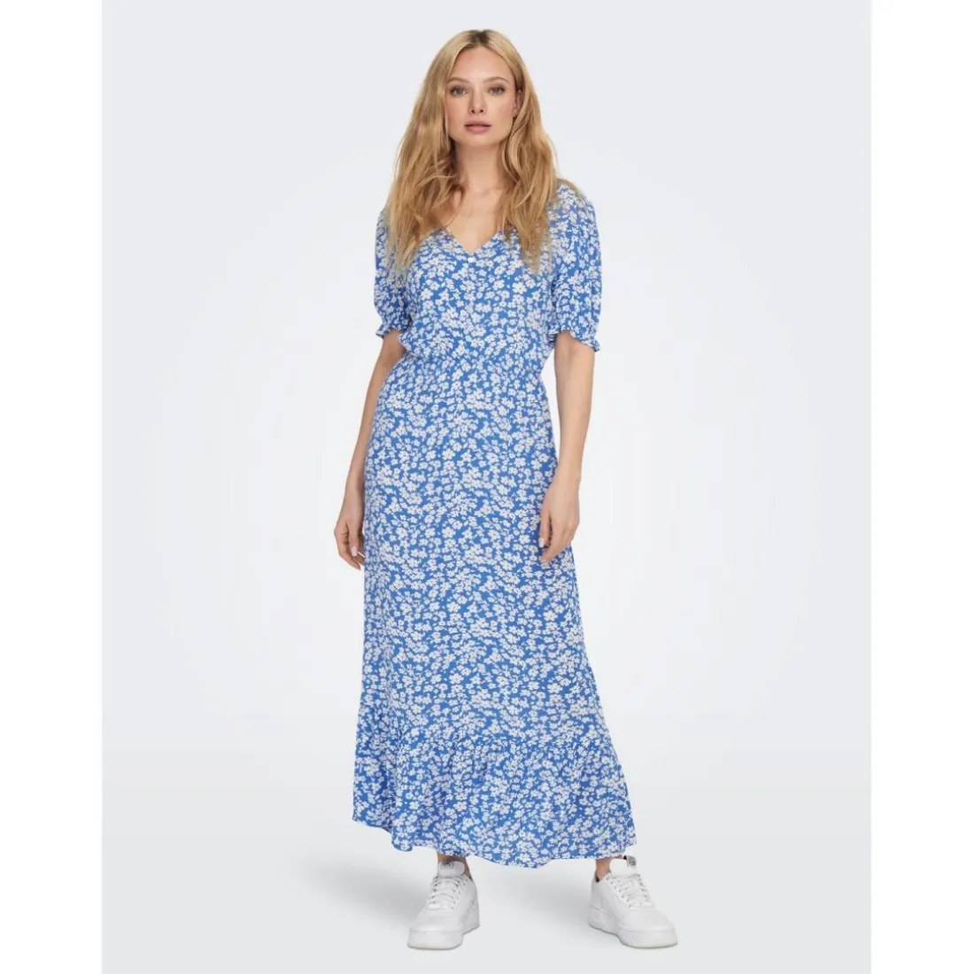 ONLCHIANTI - Robe longue avec taille élastiquée bleu en viscose