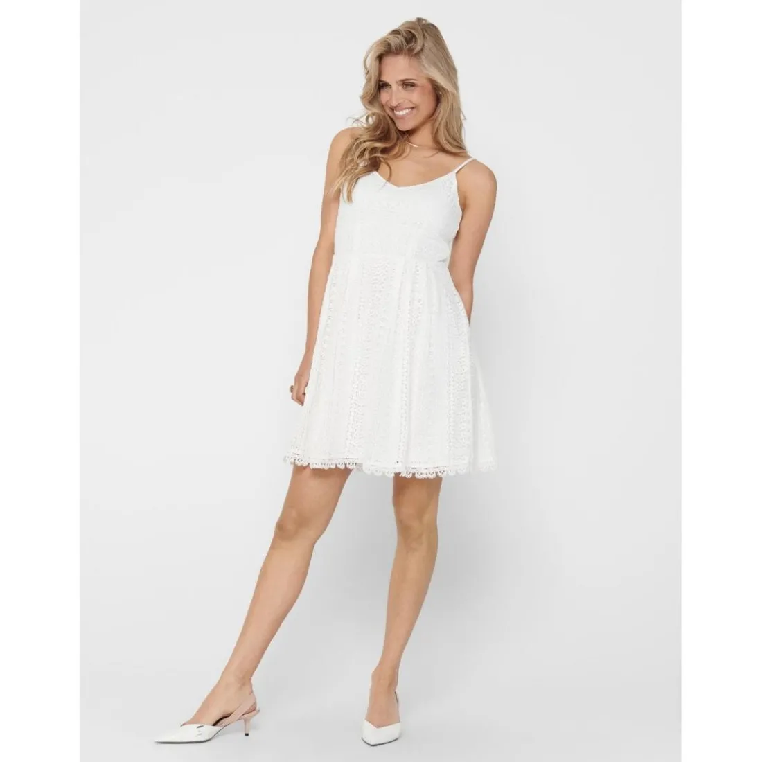 ONLHELENA - Robe courte avec dentelle féminine blanc en coton