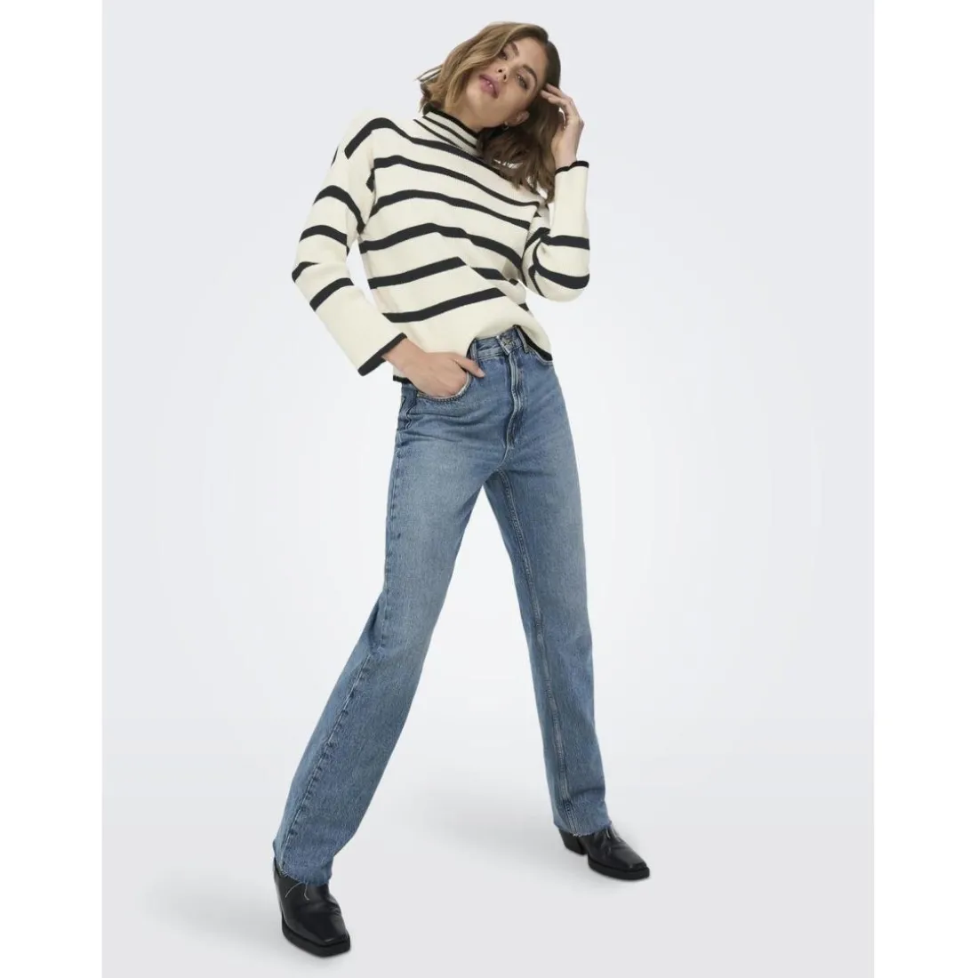 Onlibi L/S Highneck Pullover Knt Noos blanc;gris en viscose Nia