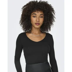 Onlkaya L/S V-Neck Short Top Jrs Noos noir en coton Ines