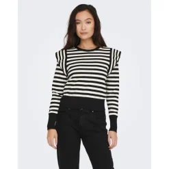 Onlkelci L/S Stripe Pullover Knt Noos Élise noir;blanc Rae