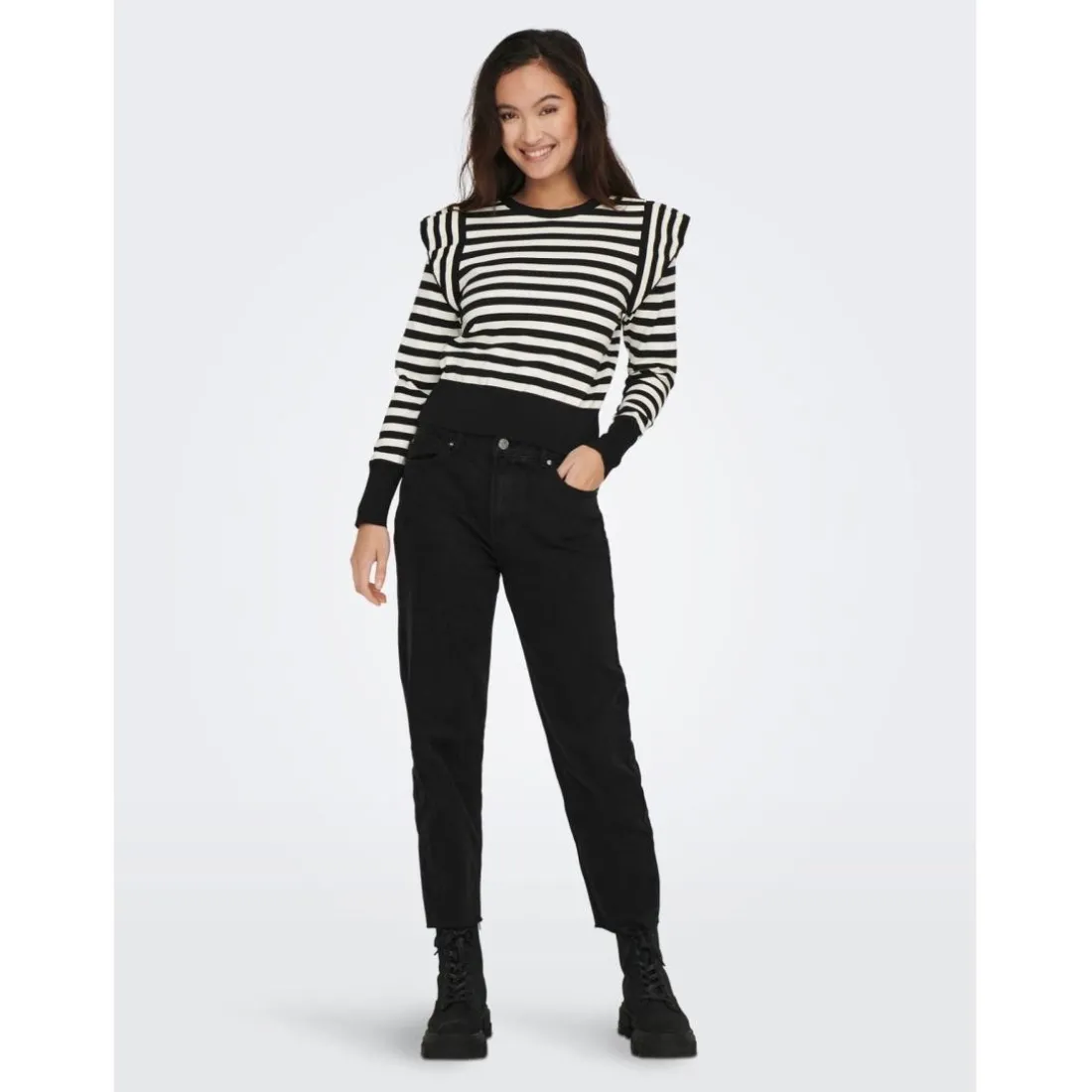 Onlkelci L/S Stripe Pullover Knt Noos Élise noir;blanc Rae