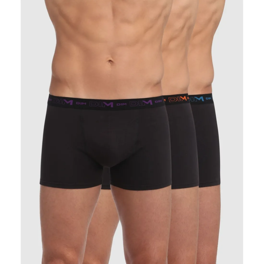 Pack de 3 boxers homme ceinture élastique violet/orange/bleu noir en coton