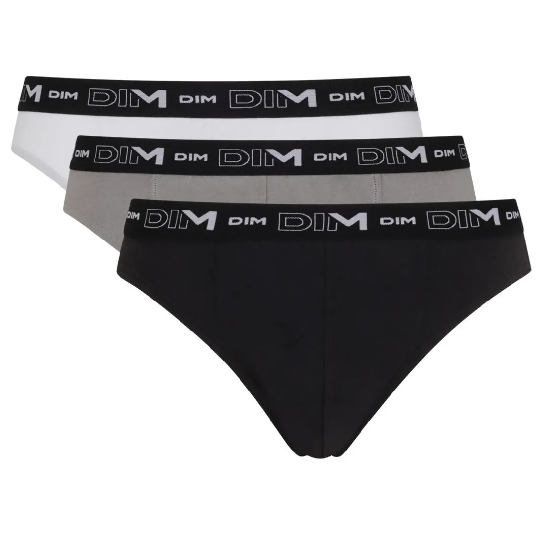 Pack de 3 Slips Coton Stretch - Ceinture Siglée Noir / Gris / Blanc en tissu