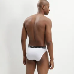 Pack de 3 Slips Coton Stretch - Ceinture Siglée Noir / Gris / Blanc en tissu