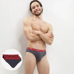 Pack de 3 Slips Coton Stretch - Ceinture Siglée Gris / Rouge en tissu