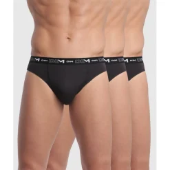 Pack de 3 Slips Coton Stretch - Ceinture Siglée Noir en tissu