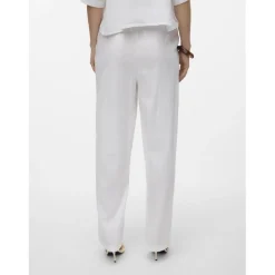 Pantalon à jambe large taille moyenne blanc en lin Lara