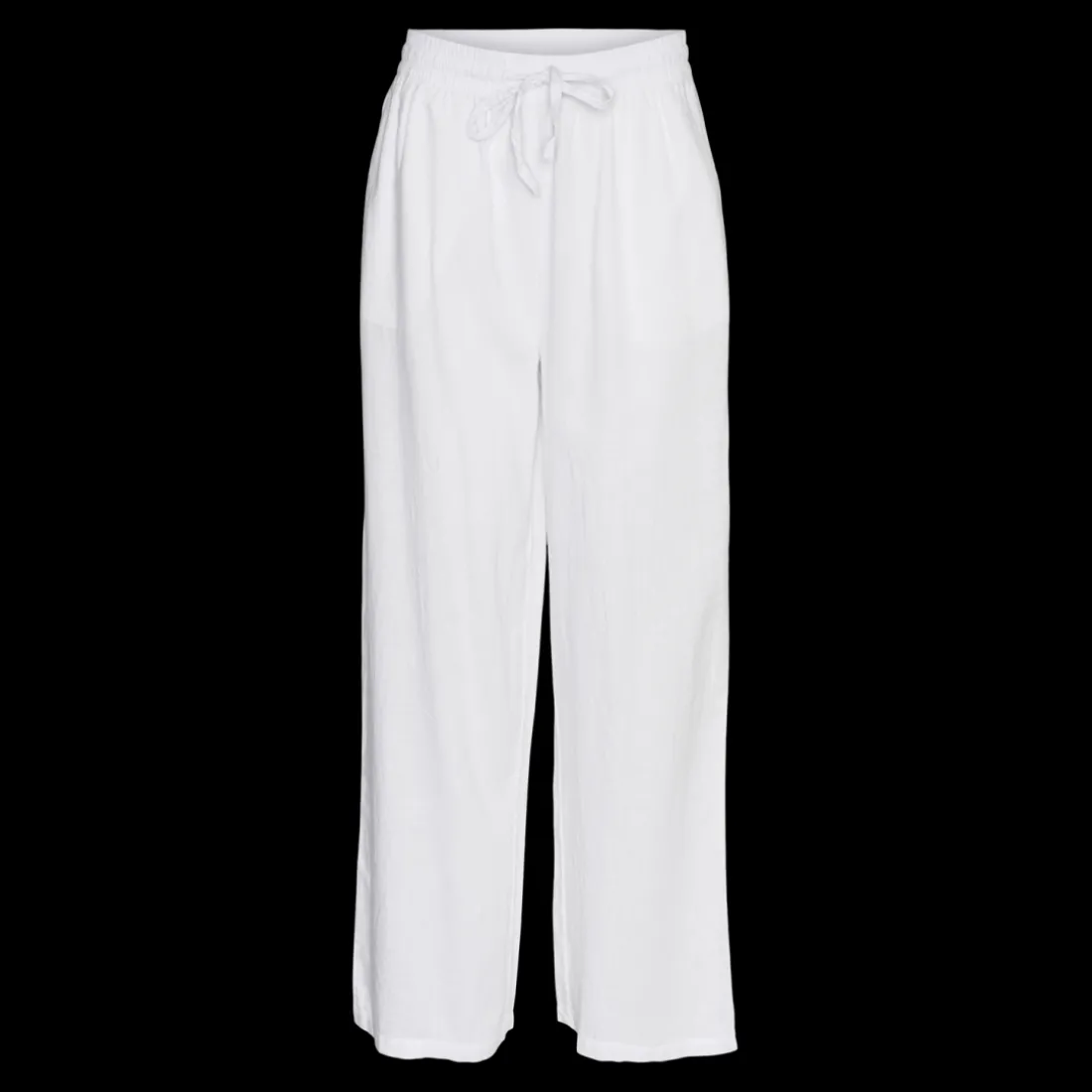 Pantalon à jambe large taille moyenne blanc en lin Lara