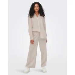 Pantalon à jambe large Taille élastiquée beige