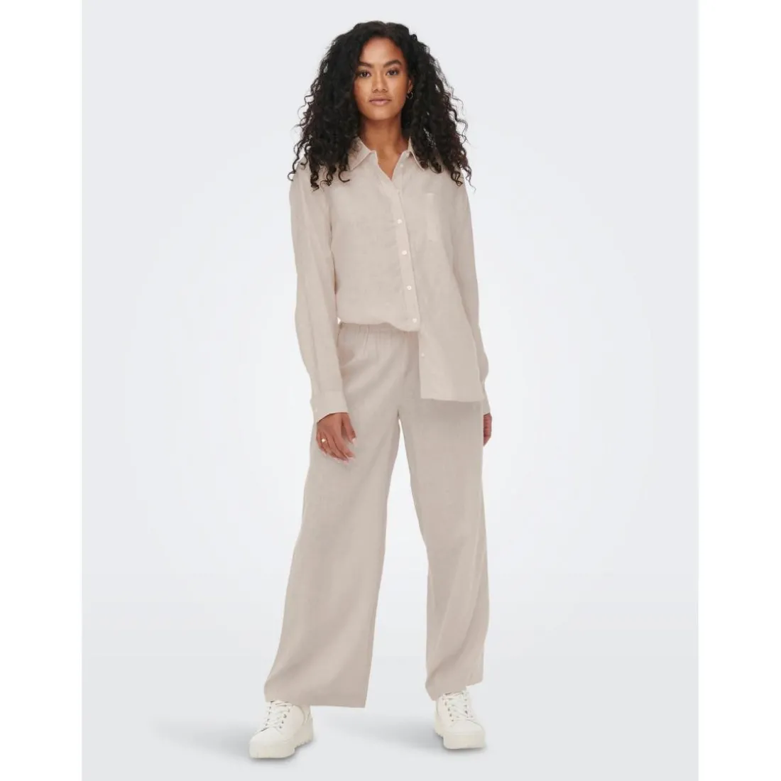 Pantalon à jambe large Taille élastiquée beige