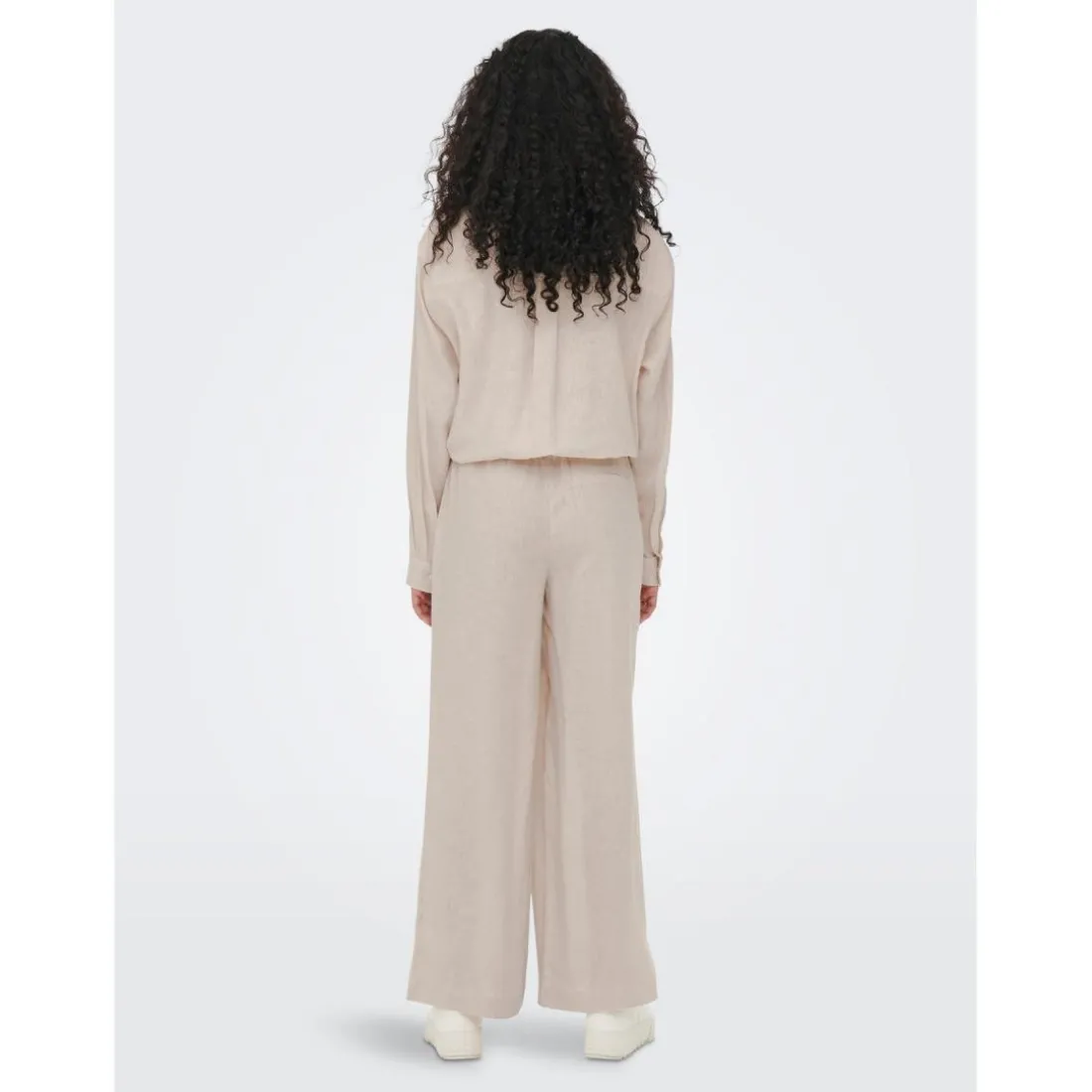 Pantalon à jambe large Taille élastiquée beige