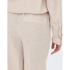 Pantalon à jambe large Taille élastiquée beige
