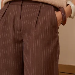 Pantalon à pinces évasé Gen choco rayures chocolat