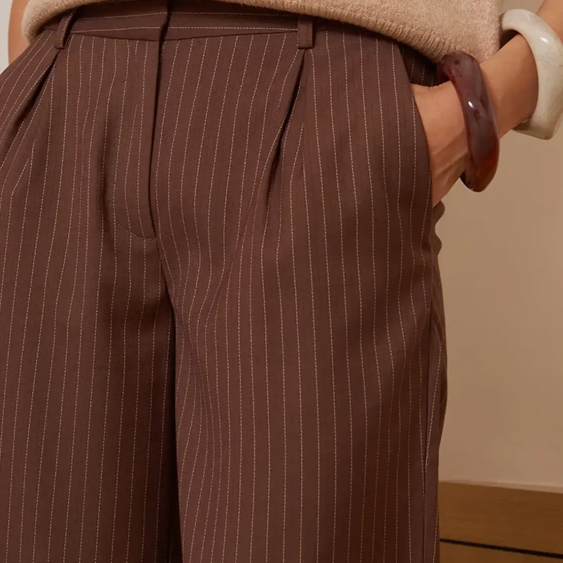Pantalon à pinces évasé Gen choco rayures chocolat