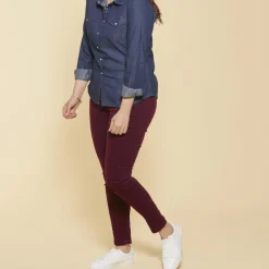 Pantalon 5 poches femme 3 SUISSES COLLECTION aubergine en coton