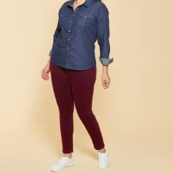 Pantalon 5 poches femme 3 SUISSES COLLECTION aubergine en coton