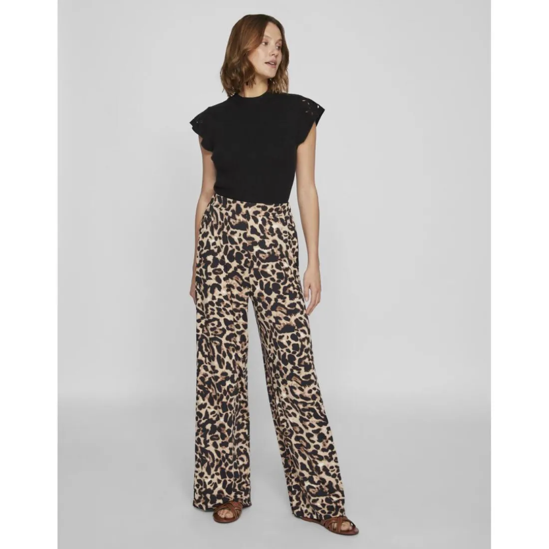 Pantalon ample à imprimé léopard Leoa noir Nia