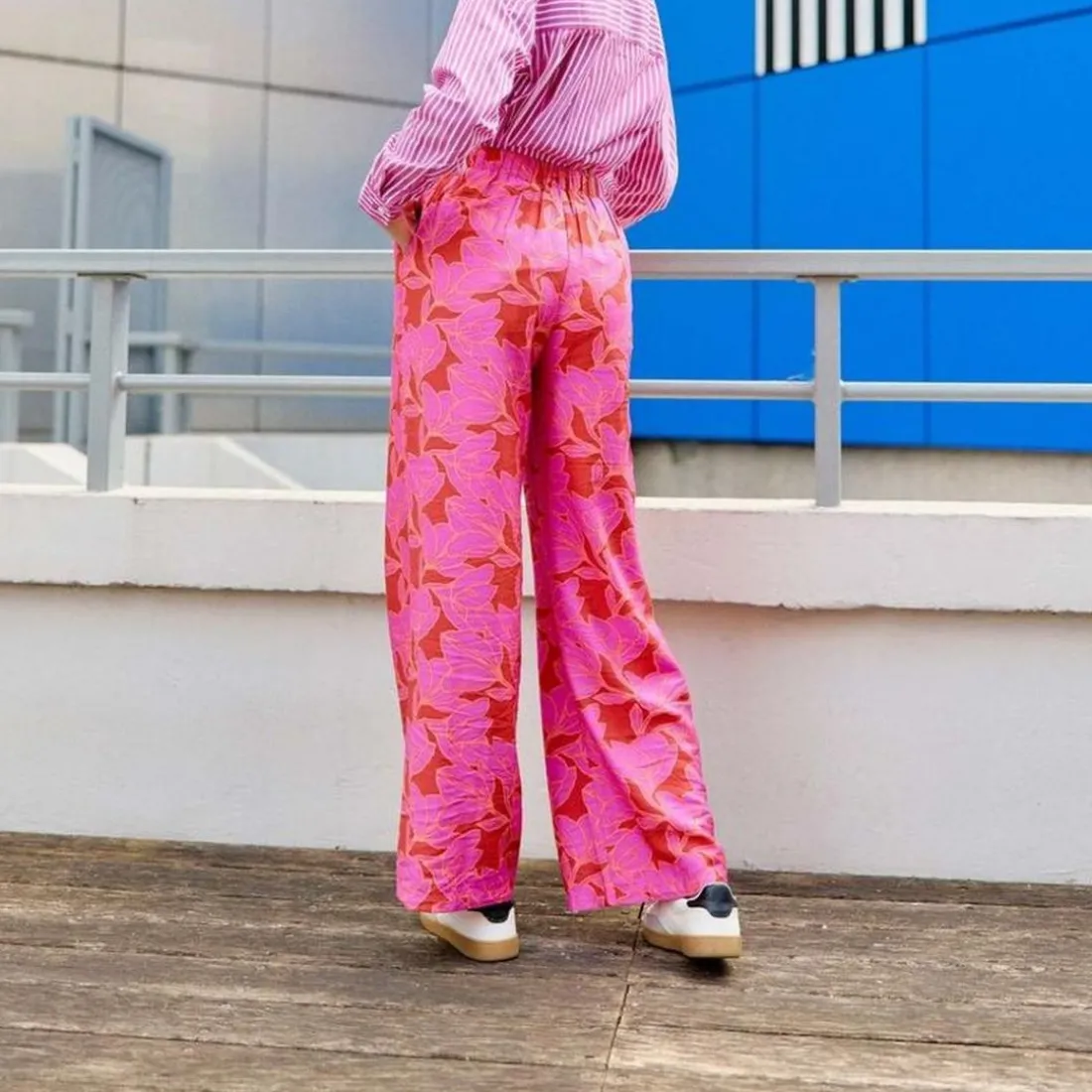 Pantalon bicolore PERLA rose en viscose