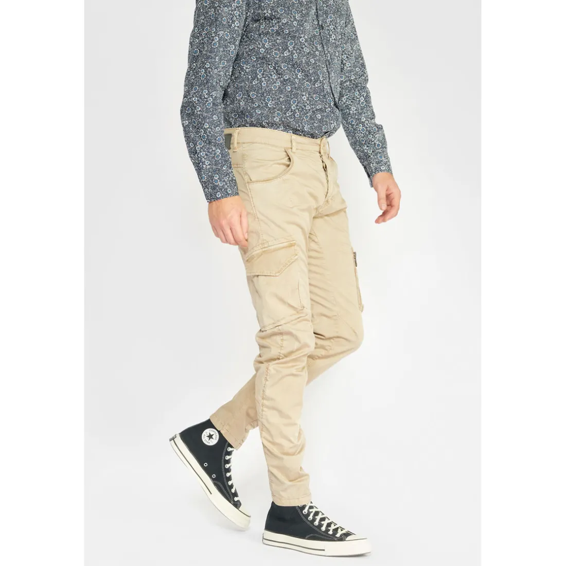 Pantalon Cargo Alban beige blanc en coton
