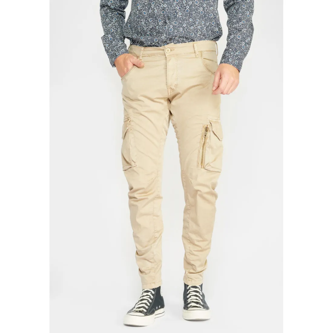 Pantalon Cargo Alban beige blanc en coton