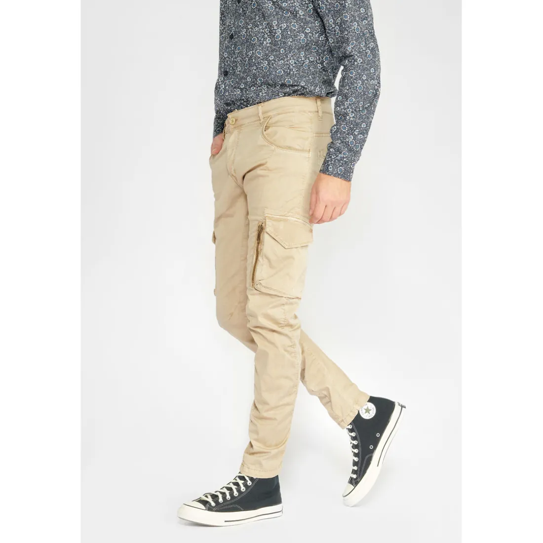 Pantalon Cargo Alban beige blanc en coton