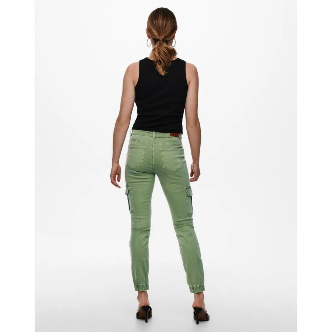 Pantalon cargo Détails cargo vert en coton Fleur