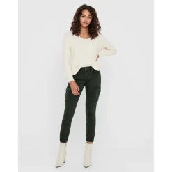 Pantalon cargo Détails cargo vert en coton Lina